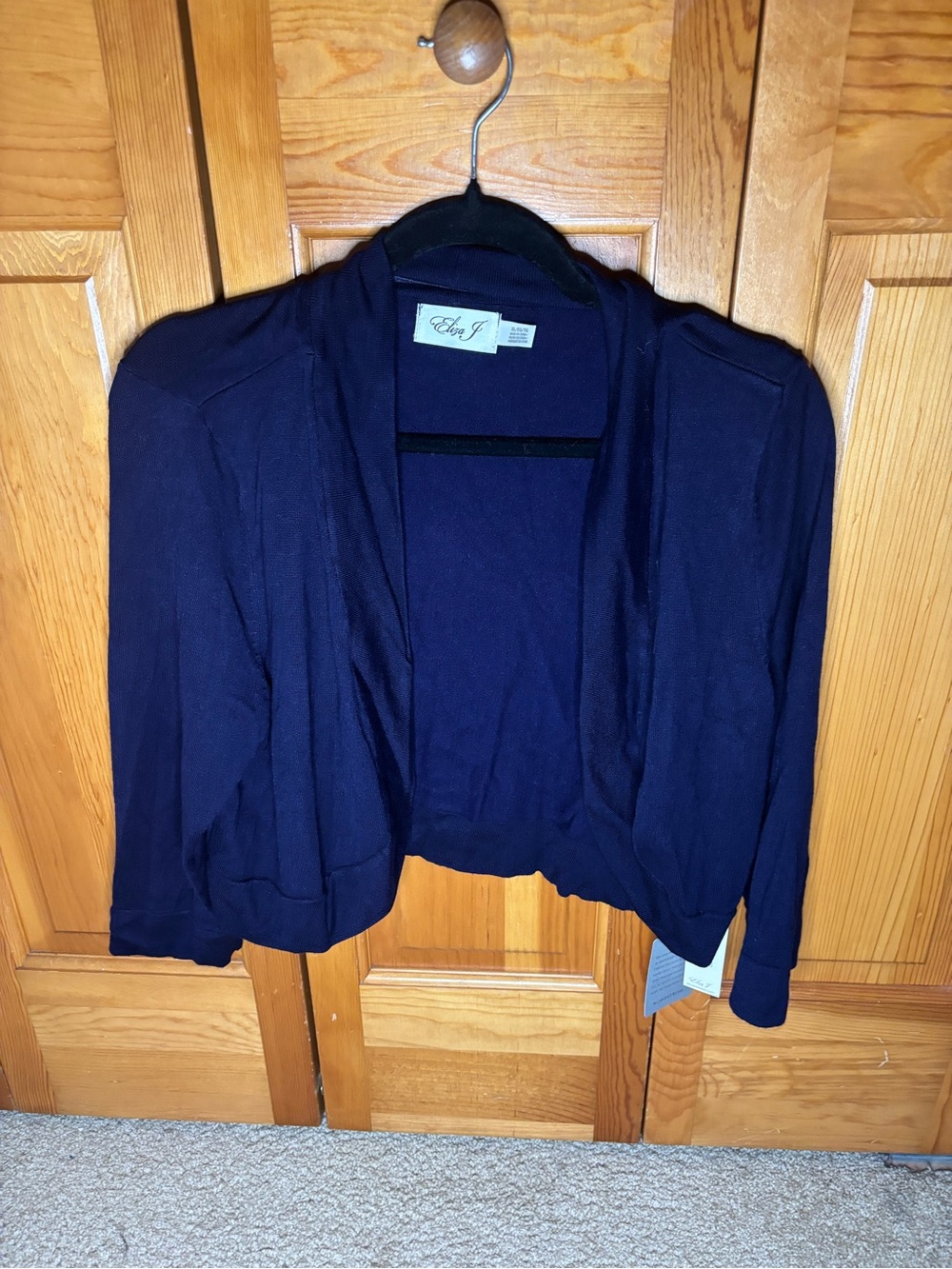 Eliza J Navy Open-Front Cropped Cardigan